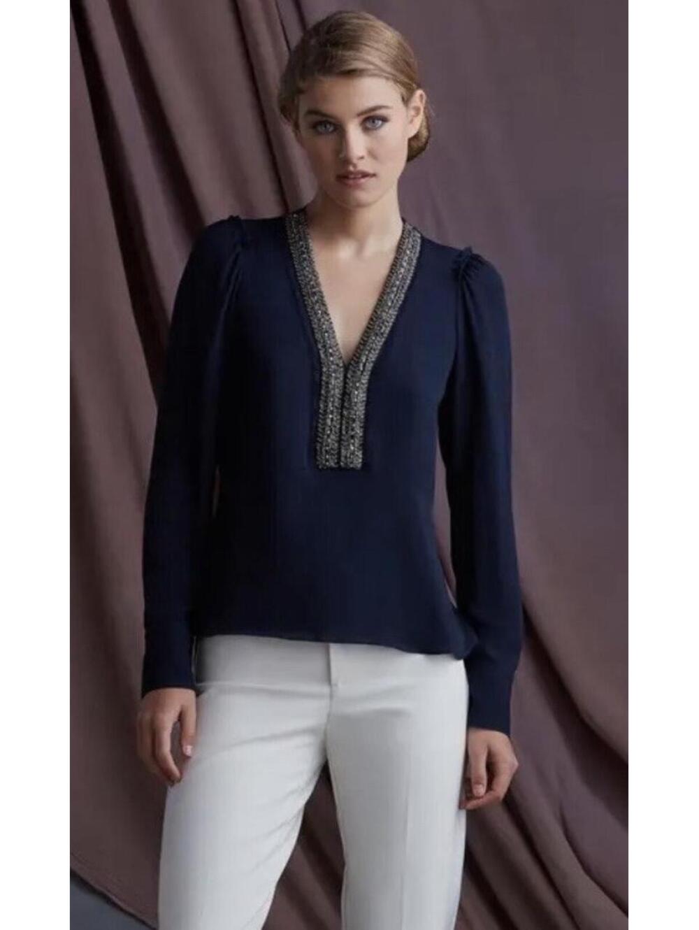 BAILEY 44 NWOT Dalia Embellished Top in Twilight Blue-Size Small